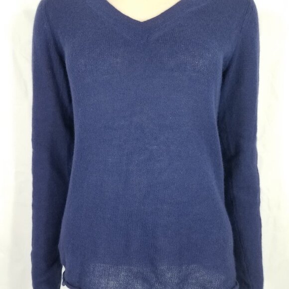 Banana Republic indigo blue thin 100% Angora Rabbit hair sweater ladies Medium - Picture 1 of 6